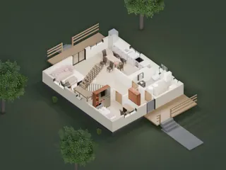 3D-разрез · 1 этаж · со стороны входа
