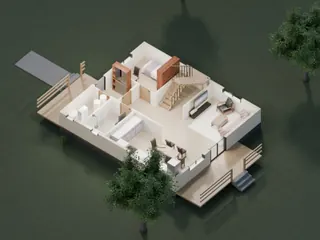 3D-разрез · 1 этаж · с обратной стороны