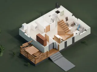 3D-разрез · 1 этаж · со стороны входа