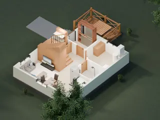 3D-разрез · 1 этаж · с обратной стороны
