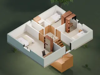 3D-разрез · 2 этаж · со стороны входа