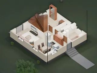 3D-разрез · 1 этаж · со стороны входа