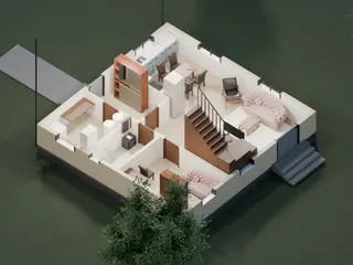 3D-разрез · 1 этаж · с обратной стороны