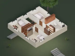 3D-разрез · 2 этаж · со стороны входа
