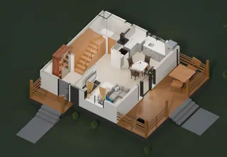 3D-разрез · со стороны входа · 1 этаж · дизайн-визуализация
