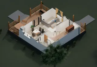 3D-разрез · с обратной стороны · 1 этаж · дизайн-визуализация