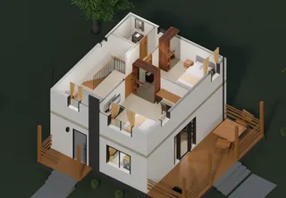 3D-разрез · со стороны входа · 2 этаж · дизайн-визуализация