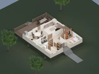 3D-разрез · 1 этаж · со стороны входа